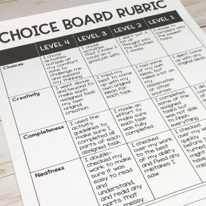 Picture of January Choice Board Rubric