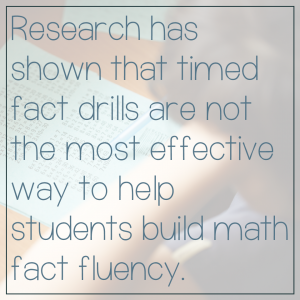 Quote: Research has shown that timed fact drills are not the most effective way to help students build math fact fluency.