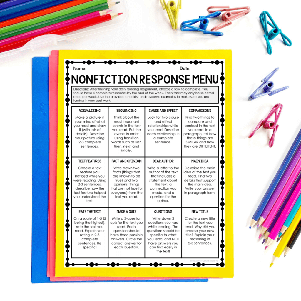 reading response menus