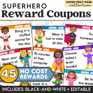 superhero themed classroom reward coupons