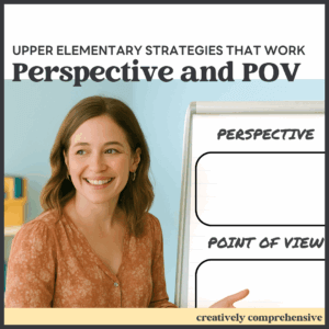 Tacher pointing to point of view and perspective anchor chart at the beginning of an upper elementary lesson