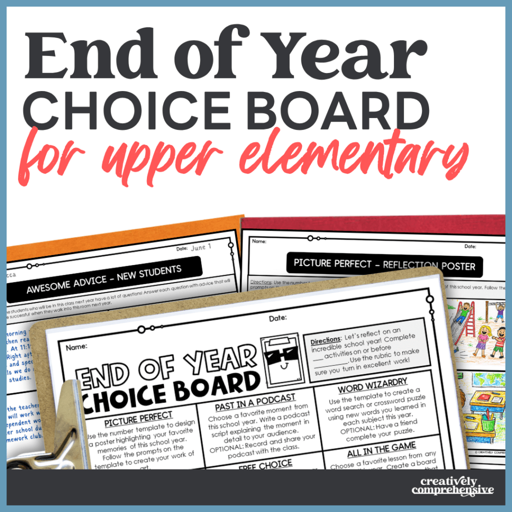 End of Year Choice Board for Upper Elementary