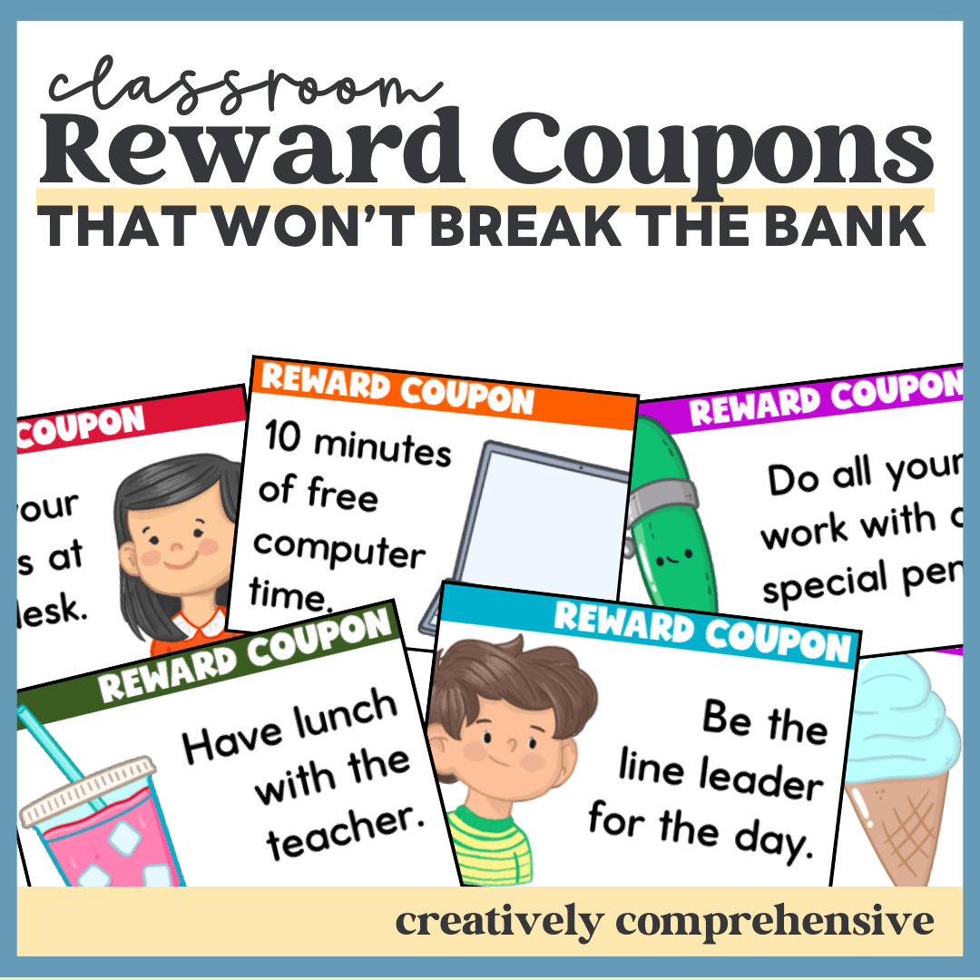 Creative classroom reward coupons to encourage student engagement and positive behavior.