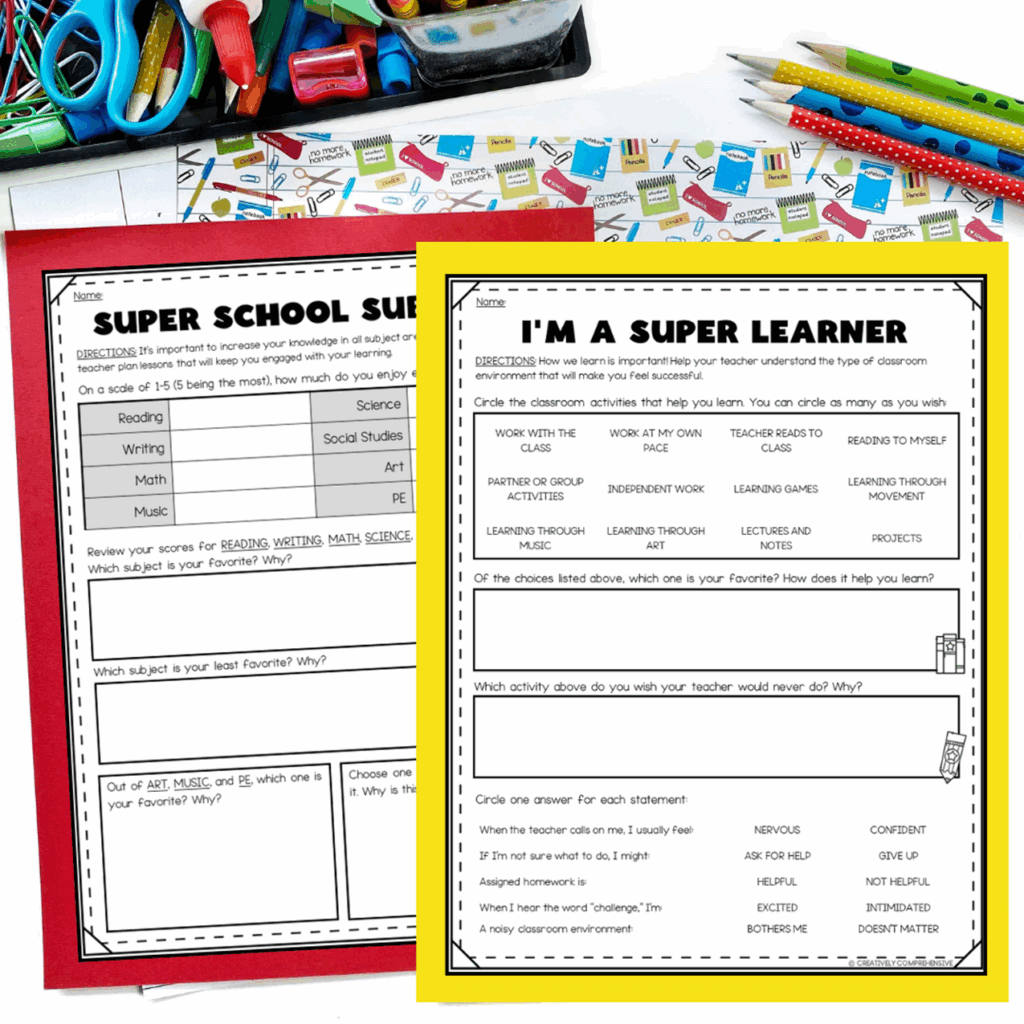 first week of school interest inventory