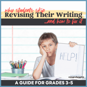 Upper elementary student holding a HELP sign during writing revision time