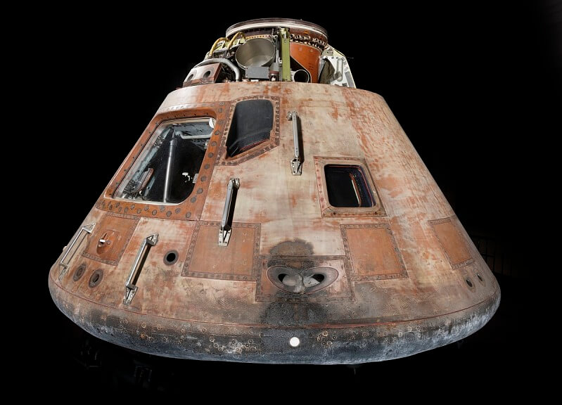Apollo 11 Command Module "Columbia" (A19700102000). Photograph made after artifact cleaning, June 20, 2016. Photograph by Eric Long. [3T8A3798]