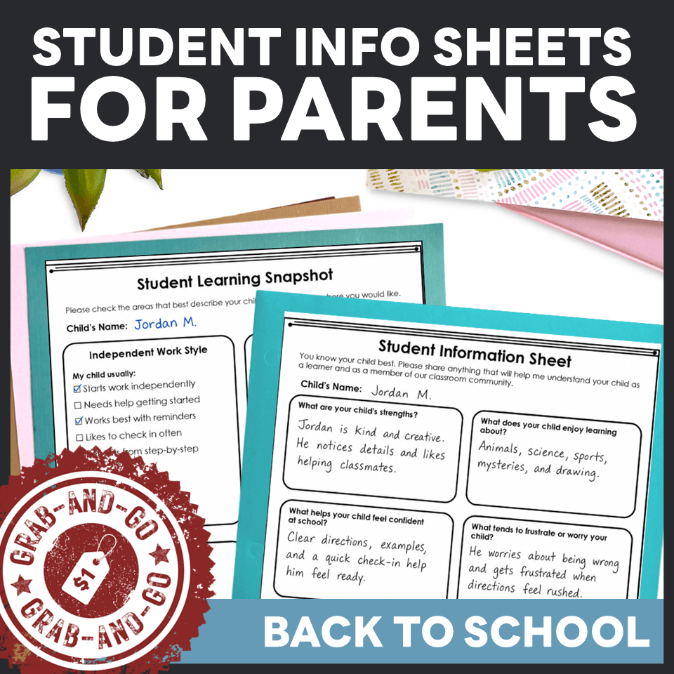 student information sheets parents fill out on TPT